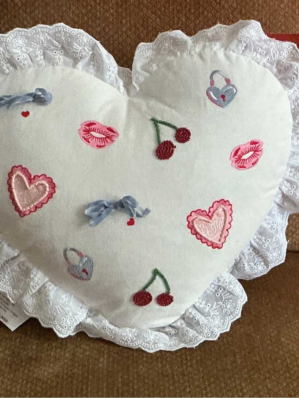 Shabby Chic Heart Shaped Embroidered Throw Pillow